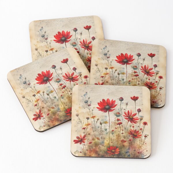 Item preview, Red and yellow wildflowers in an old book, romantic scene designed and sold by Coolparrotgirl.