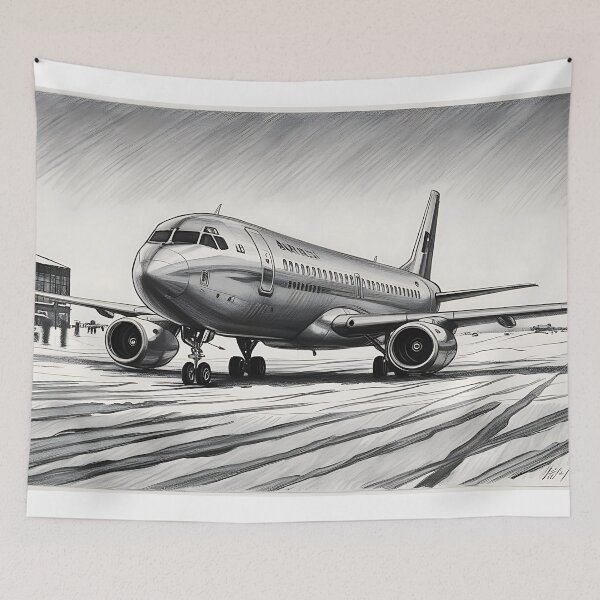 Item preview, Sketch Style Airplane Taxiing at the Airport - Aviation Art designed and sold by EMairplanes.