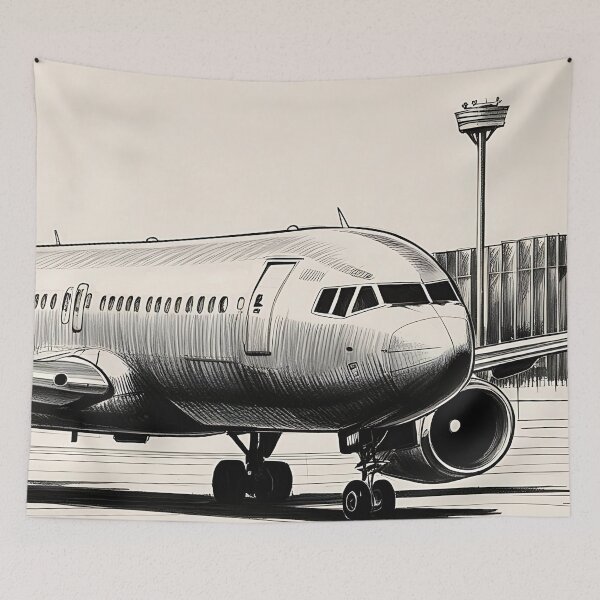 Item preview, Airliner at Terminal Gate - Hand-drawn Aviation Sketch designed and sold by EMairplanes.