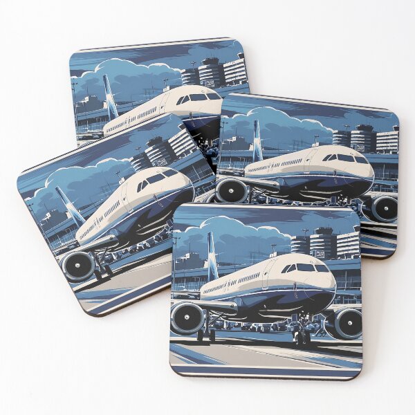 Item preview, Blue Airplane at the Airport - Aviation Illustration designed and sold by EMairplanes.