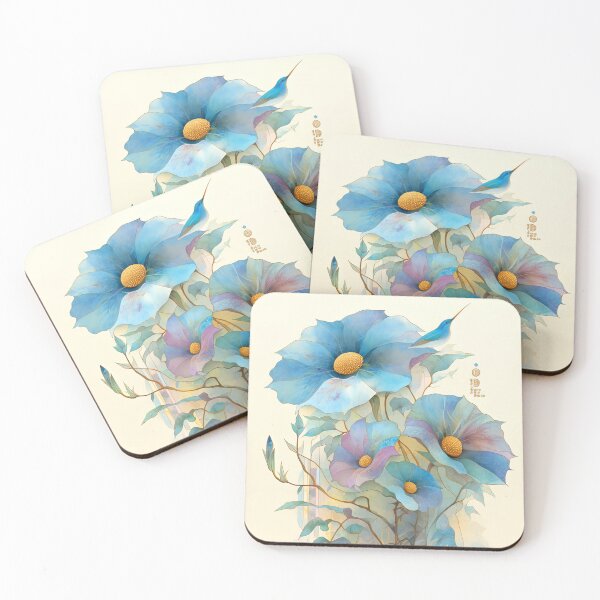 Item preview, Ethereal Blue Blooms and Hummingbird designed and sold by bloorose.