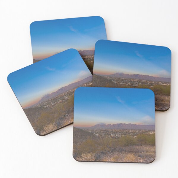 Item preview, A picturesque landscape features a sprawling Tucson Arizona cityscape set against a backdrop of rugged mountains designed and sold by EyezWatchin.