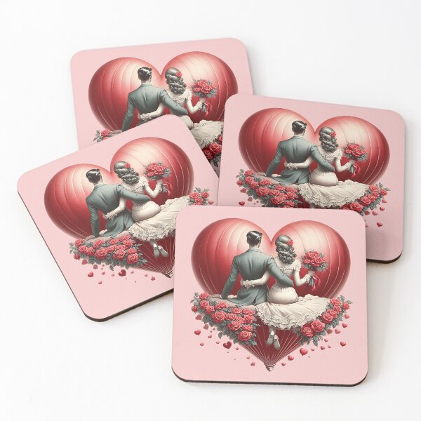 Item preview, Romantic Couple in Heart-Shaped Balloon with Roses designed and sold by EbyArts.