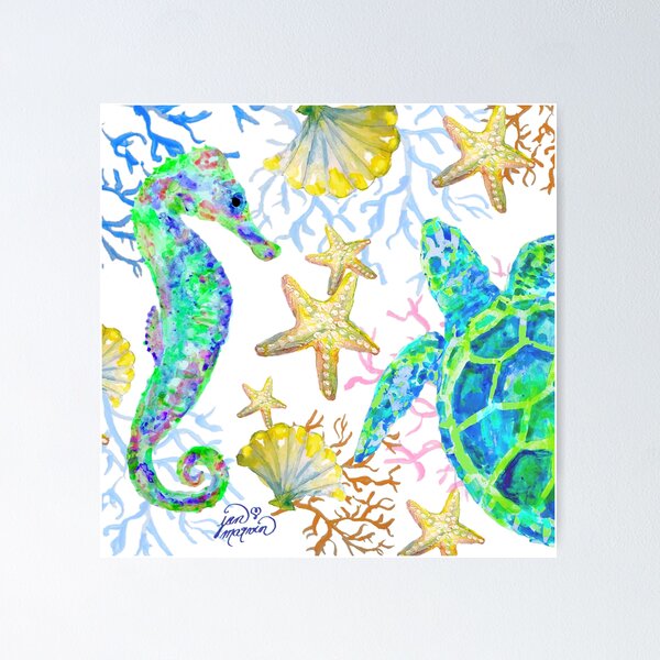 Sea Life Seahorse, Sea Turtle & Starfish JanMarvinArt.com Poster