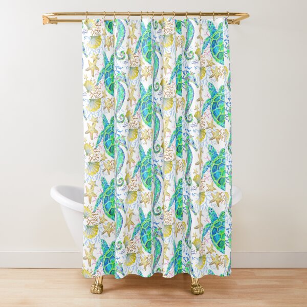 Sea Life Seahorse, Sea Turtle & Starfish JanMarvinArt.com Shower Curtain