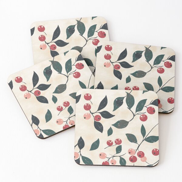 Item preview, Vintage Red Winterberry Floral Pattern designed and sold by AstroWolf Studio.