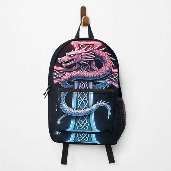 Item preview, Pink And blue Medievil style Celtic cross with fierce dragon designed and sold by leen12 Art Designs Prints.