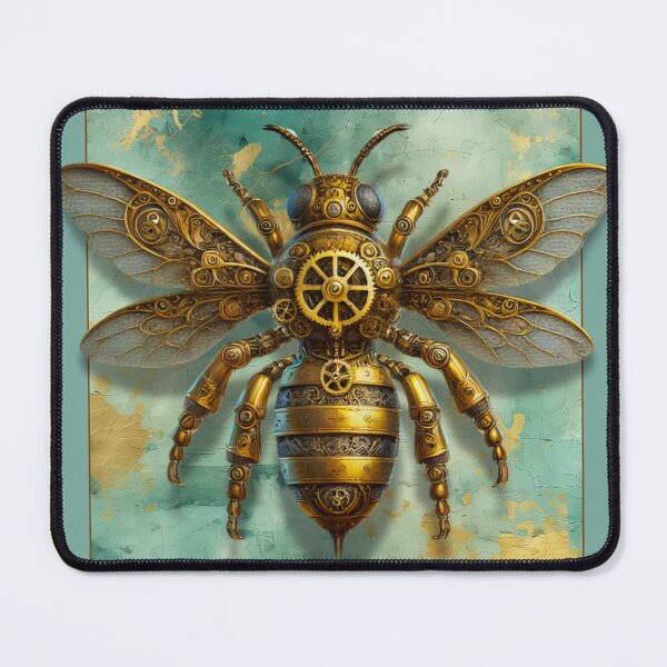 Item preview, Steampunk Bee on Gold and Teal Vintage Background designed and sold by DreamsArtwear.
