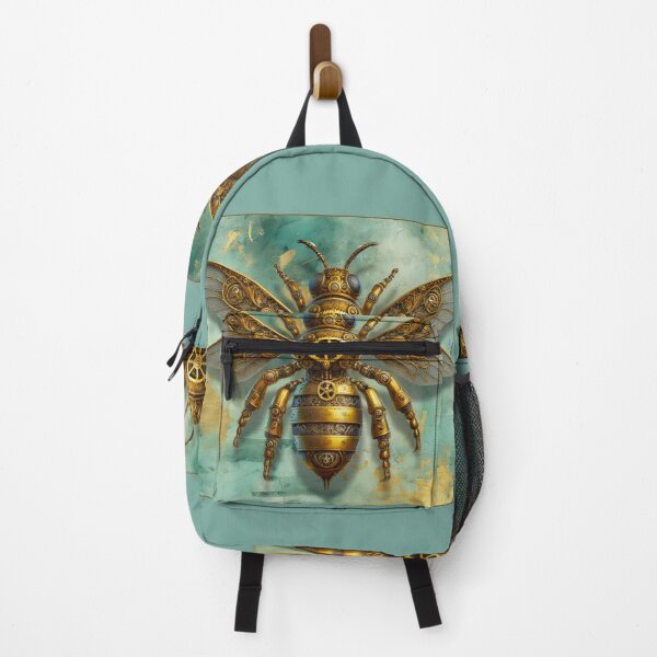 Item preview, Steampunk Bee on Gold and Teal Vintage Background designed and sold by DreamsArtwear.