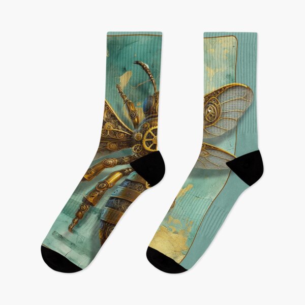 Item preview, Steampunk Bee on Gold and Teal Vintage Background designed and sold by DreamsArtwear.
