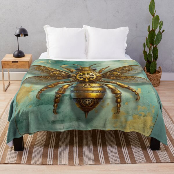 Item preview, Steampunk Bee on Gold and Teal Vintage Background designed and sold by DreamsArtwear.