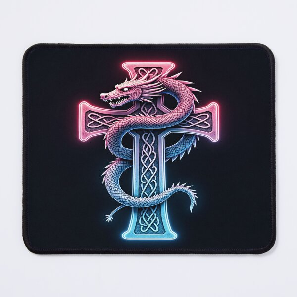 Item preview, Pink And blue Medievil style Celtic cross with fierce dragon  designed and sold by leen12 Art Designs Prints.
