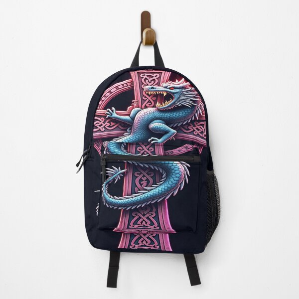 Item preview, Pink Medievil style Celtic cross with blue fierce dragon designed and sold by leen12 Art Designs Prints.