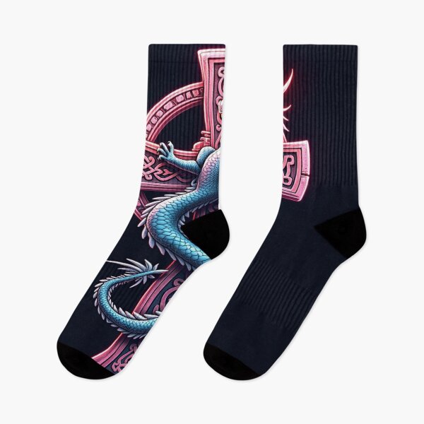 Item preview, Pink Medievil style Celtic cross with blue fierce dragon  designed and sold by leen12 Art Designs Prints.