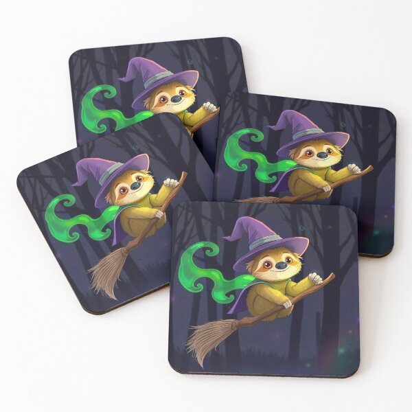 Item preview, Cute Sloth Witch Flying on Broomstick Vector Illustration designed and sold by hjian8219.