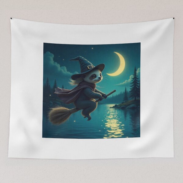 Item preview,  Cute Sloth Witch Flying on Broomstick Vector Illustration designed and sold by hjian8219.