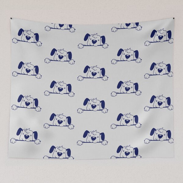 Item preview, Dog Behind Wall Fence Sign Looking Happy Cute Comic Cartoon designed and sold by shirt-o-mat.