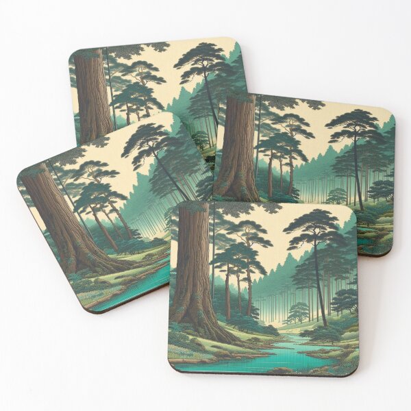 Item preview, Japanese Wood block style ancient forest #1 designed and sold by JDY Studio Designs.