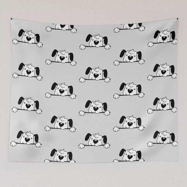 Item preview, Dog Behind Wall Fence Sign Looking Happy Cute Comic Cartoon designed and sold by shirt-o-mat.