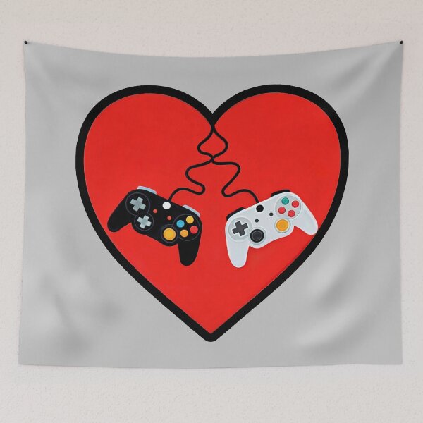 Item preview, Romantic Gaming Design – Intertwined Controllers on a Heart Background designed and sold by marvinismyname.