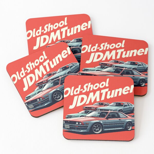 Item preview, retro 90s Japanese JDM tuner cars ona vibrant red backdrop designed and sold by leen12 Art Designs Prints.