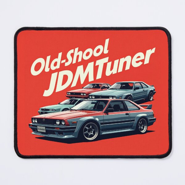 Item preview, retro 90s Japanese JDM tuner cars ona vibrant red backdrop designed and sold by leen12 Art Designs Prints.