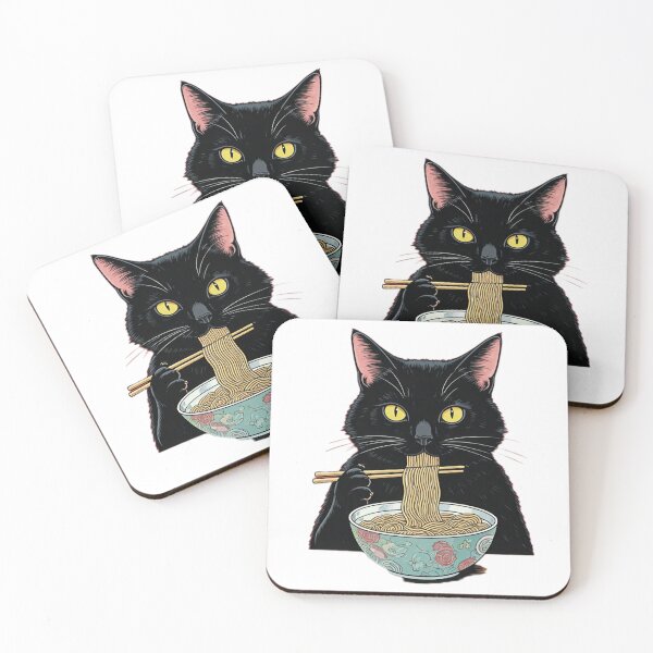 Artikelvorschau, Verdächtige schwarze Katze isst Ramen-Nudeln entworfen und verkauft von Pattern Unhinged.