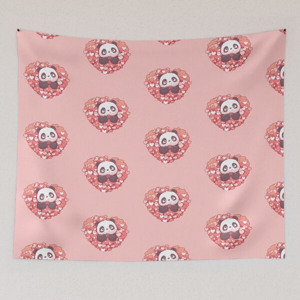 Item preview, Cute panda offering a heart in a pile of hearts designed and sold by etherElric.