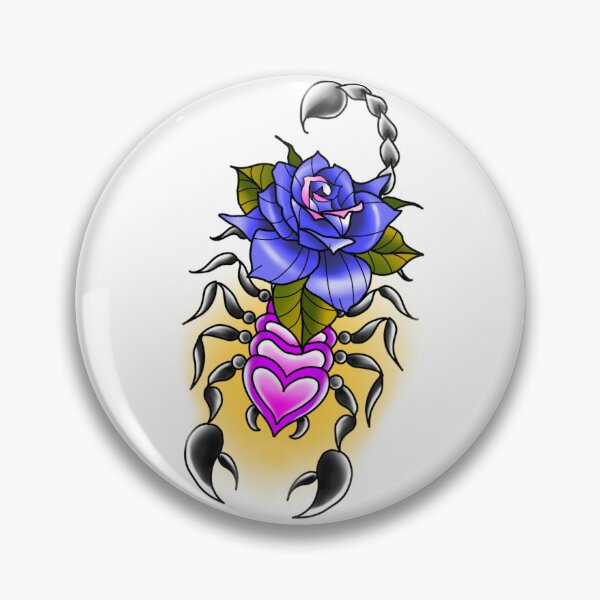 Item preview, Scorpion with Indigo Rose and Pink Hearts Neo-Traditional Tattoo Style Sticker designed and sold by SpookyTatBabe.