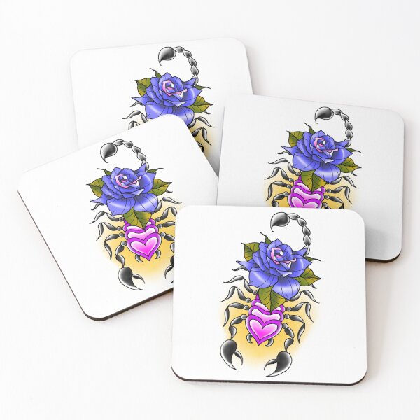 Item preview, Scorpion with Indigo Rose and Pink Hearts Neo-Traditional Tattoo Style Sticker designed and sold by SpookyTatBabe.