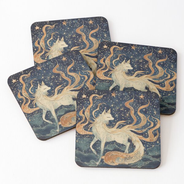 Item preview, Celestial Kitsune with nine flowing tails in a starry night designed and sold by SetMyHeart.