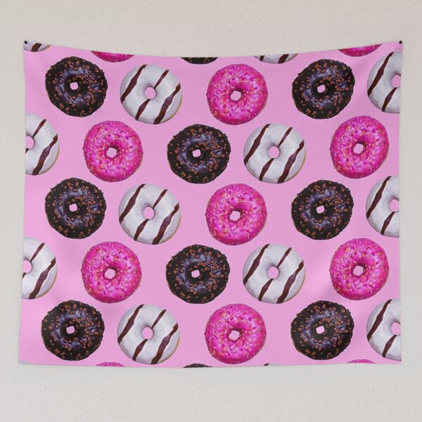 Item preview, Chocolate, pink and white iced donuts against a pink back drop. designed and sold by claireseyeview.