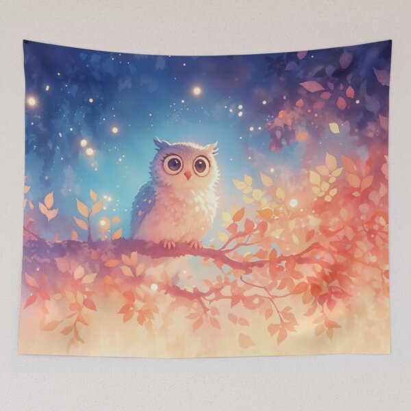 Item preview, Starry-Eyed Owl Among Glowing Leaves designed and sold by AshiraCreations.