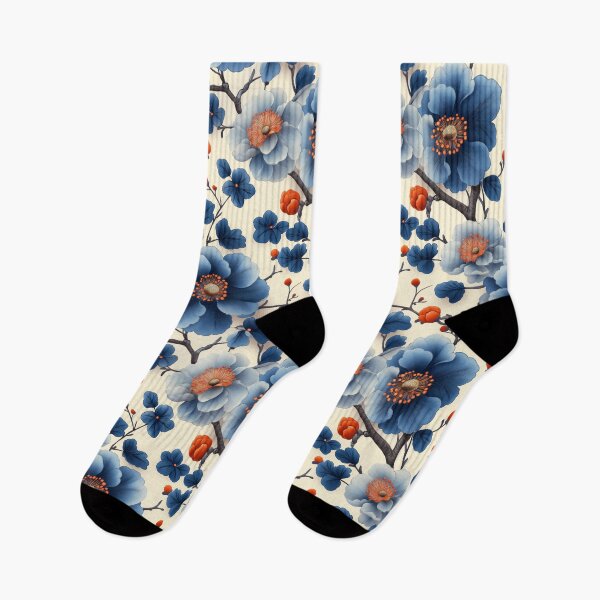 Item preview, Elegant Floral Pattern in Classic Blue and Orange on Ivory Background designed and sold by junkydotcom.