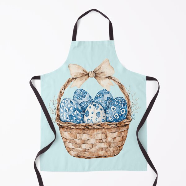 Item preview, Decorative woven basket filled with blue and white patterned eggs for spring celebration designed and sold by Anastasiia Yurevych.