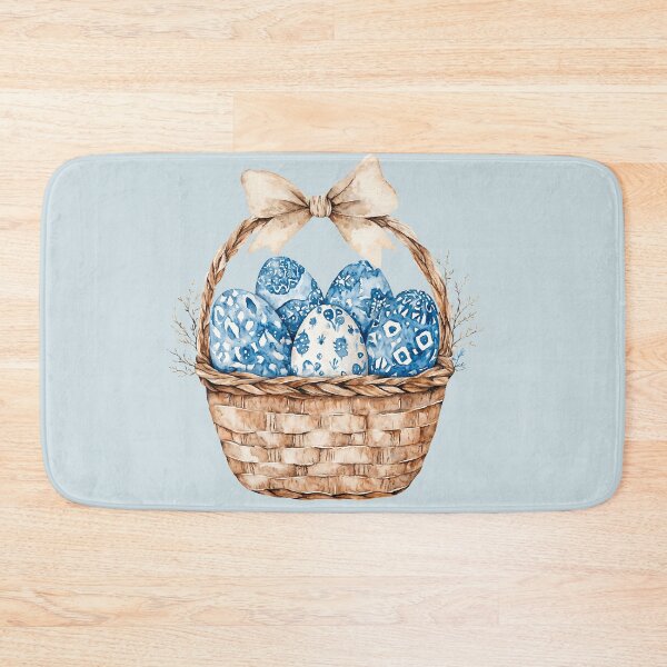 Item preview, Decorative woven basket filled with blue and white patterned eggs for spring celebration designed and sold by Anastasiia Yurevych.