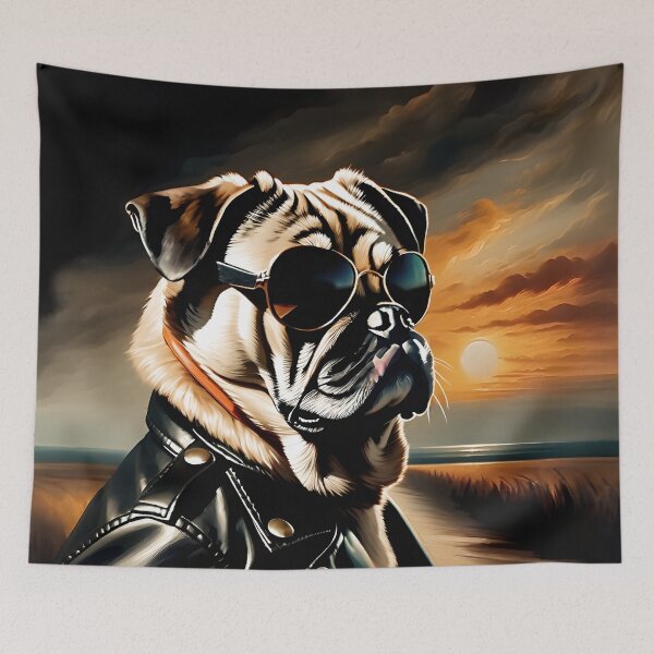 Item preview, Vintage Dog Art: Pug Stud with Sunglasses Portrait | Animal Art | Oil Painting | Animal Portrait designed and sold by UnhingedBird.