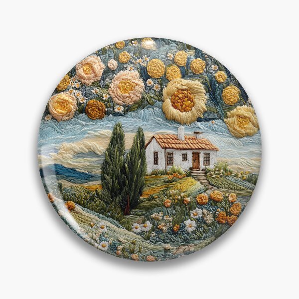 Item preview, Little House with Roses Retro Cottagecore Embroidery Pattern designed and sold by SecretDicer.