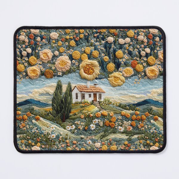 Item preview, Little House with Roses Retro Cottagecore Embroidery Pattern designed and sold by SecretDicer.