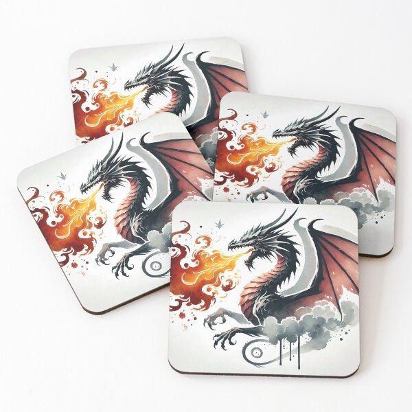 Item preview, Fierce dragon breathing fire, showcasing its powerful presence designed and sold by Giuseppe Cammino.
