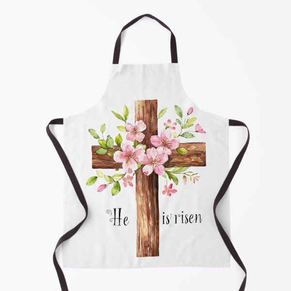 Item preview,  He is risen. Happy Easter.  Beautiful wooden cross adorned with flowers celebrates resurrection in springtime designed and sold by Anastasiia Yurevych.