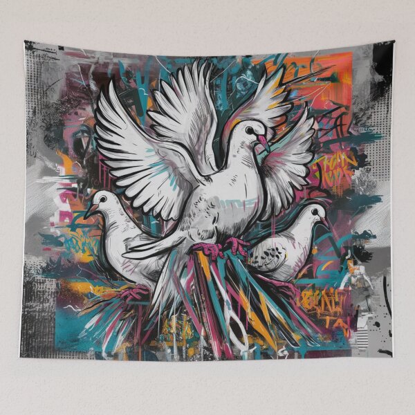 Item preview, Urban Flight – Vibrant Doves in Street Art Style designed and sold by WildStroke.