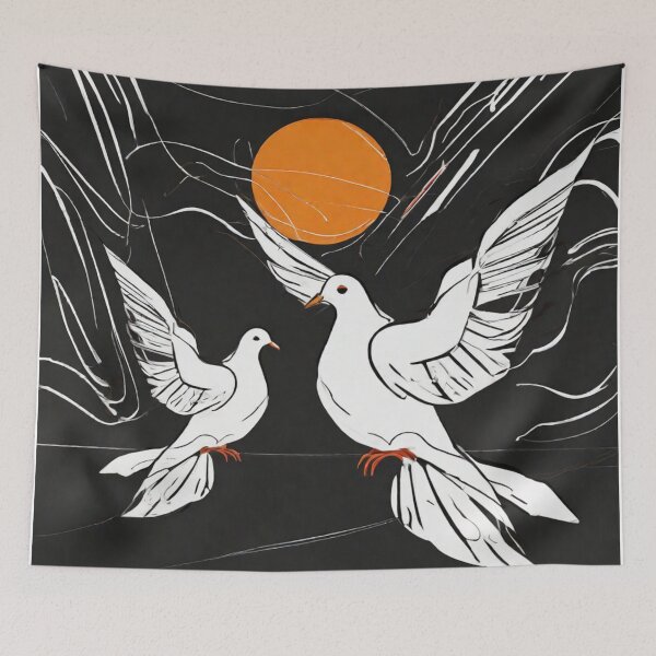 Item preview, Peaceful Serenity – Minimalist Doves with Sunset Glow designed and sold by WildStroke.
