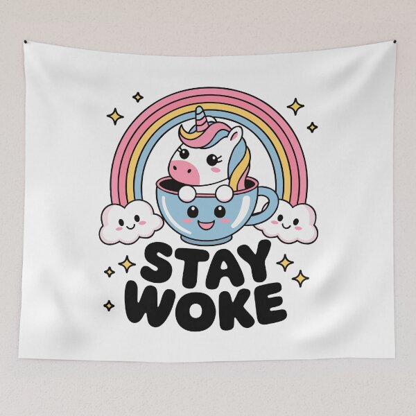 Item preview, Stay Woke Cute Kawaii Unicorn and Rainbow designed and sold by IconsStyles.
