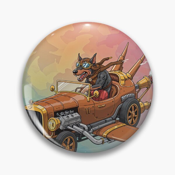 Item preview, Steampunk Flying Car with Aviator Doberman - Retro-Futuristic Artwork designed and sold by Collision19.
