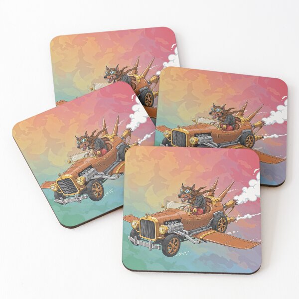 Item preview, Steampunk Flying Car with Aviator Doberman - Retro-Futuristic Artwork designed and sold by Collision19.