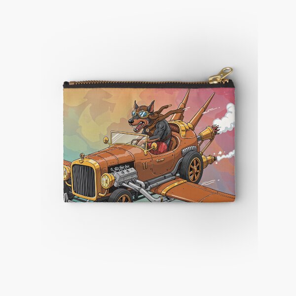 Item preview, Steampunk Flying Car with Aviator Doberman - Retro-Futuristic Artwork designed and sold by Collision19.