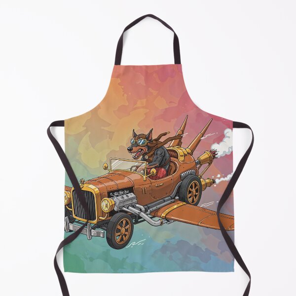 Item preview, Steampunk Flying Car with Aviator Doberman - Retro-Futuristic Artwork designed and sold by Collision19.