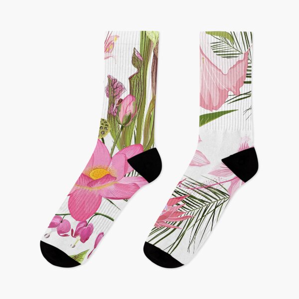 Item preview, Pink tropical flower seamless pattern, buds and palm leaves. designed and sold by MatyKotiv.