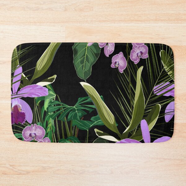Item preview, Seamless floral pattern with violet pink glossy orchid flowers and palm leaves. designed and sold by MatyKotiv.